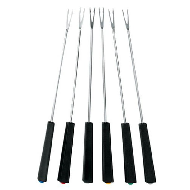 Swissmar Set of 6 Meat Fondue Forks Dark Wood Handles 